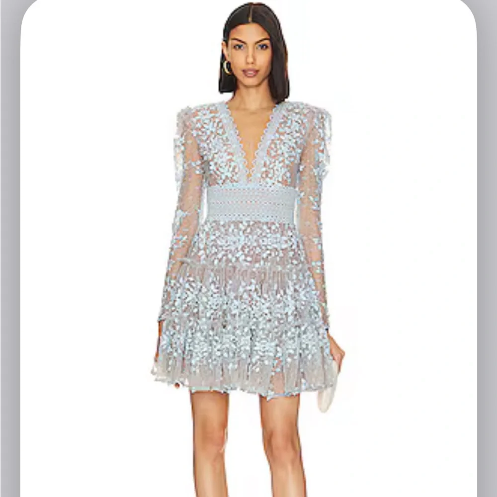 Bronx and Banco Light Blue Lace Long Sleeve Dress - Picture 2 of 2